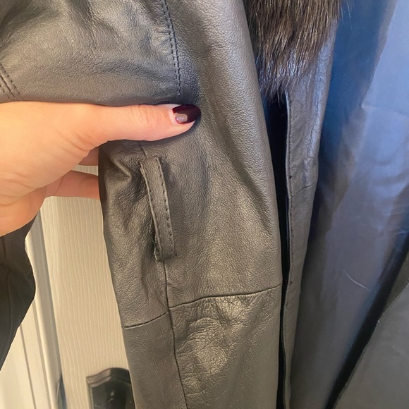 Direct Action Black Genuine Leather Trench with Fur Collar Size M - Picture 6 of 11